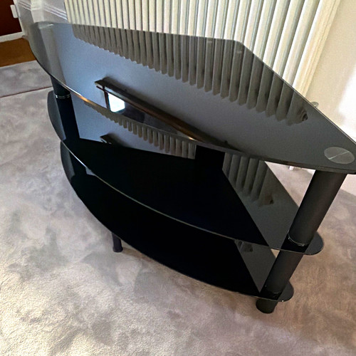 Black glass shelf corner tv - 3-shelf,