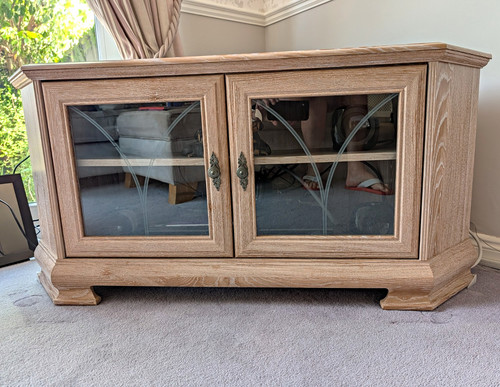 Limed oak glass corner - glass, tv